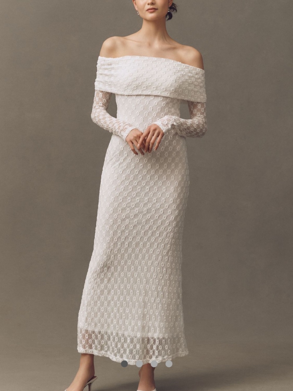 Anthropologie Bardot Adoni Off-The-Shoulder Fitted Stretch Lace Midi Dress